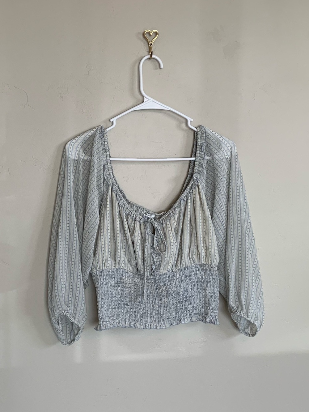 Cottage Core Puff Sleeve Square Neck Smocked Sheer Tie Peasant Milkmaid Top Sz L